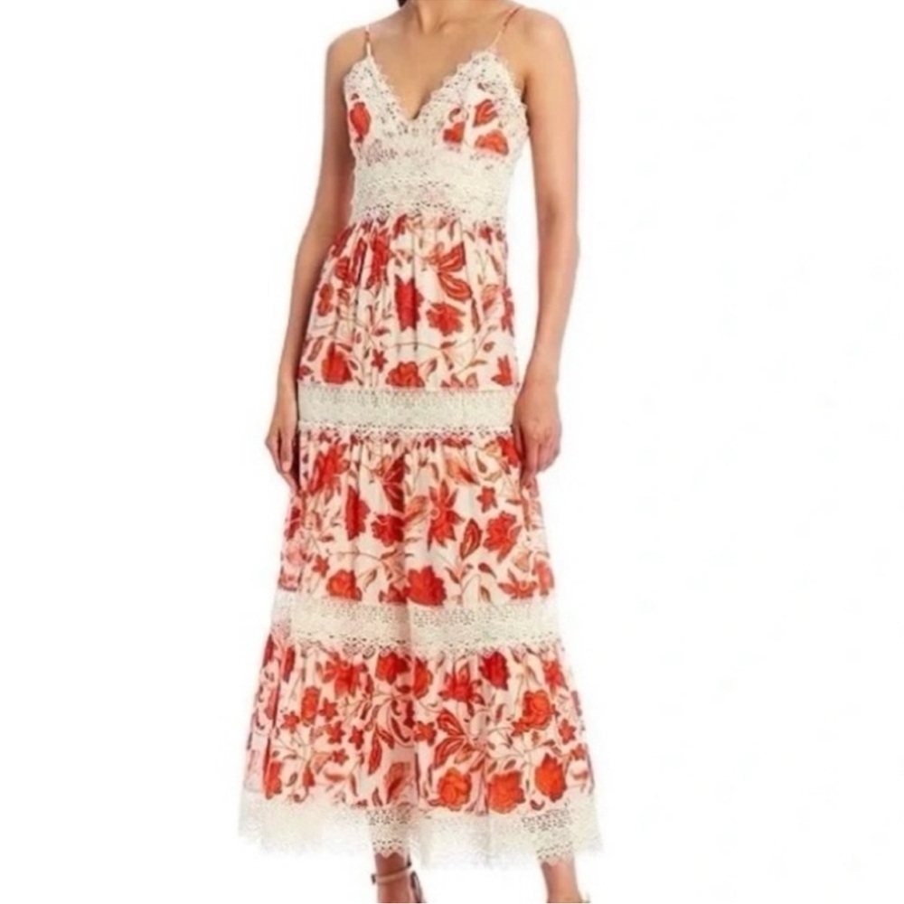 Antonio Melani Floral & Lace Tiered Maxi Dress Size 8